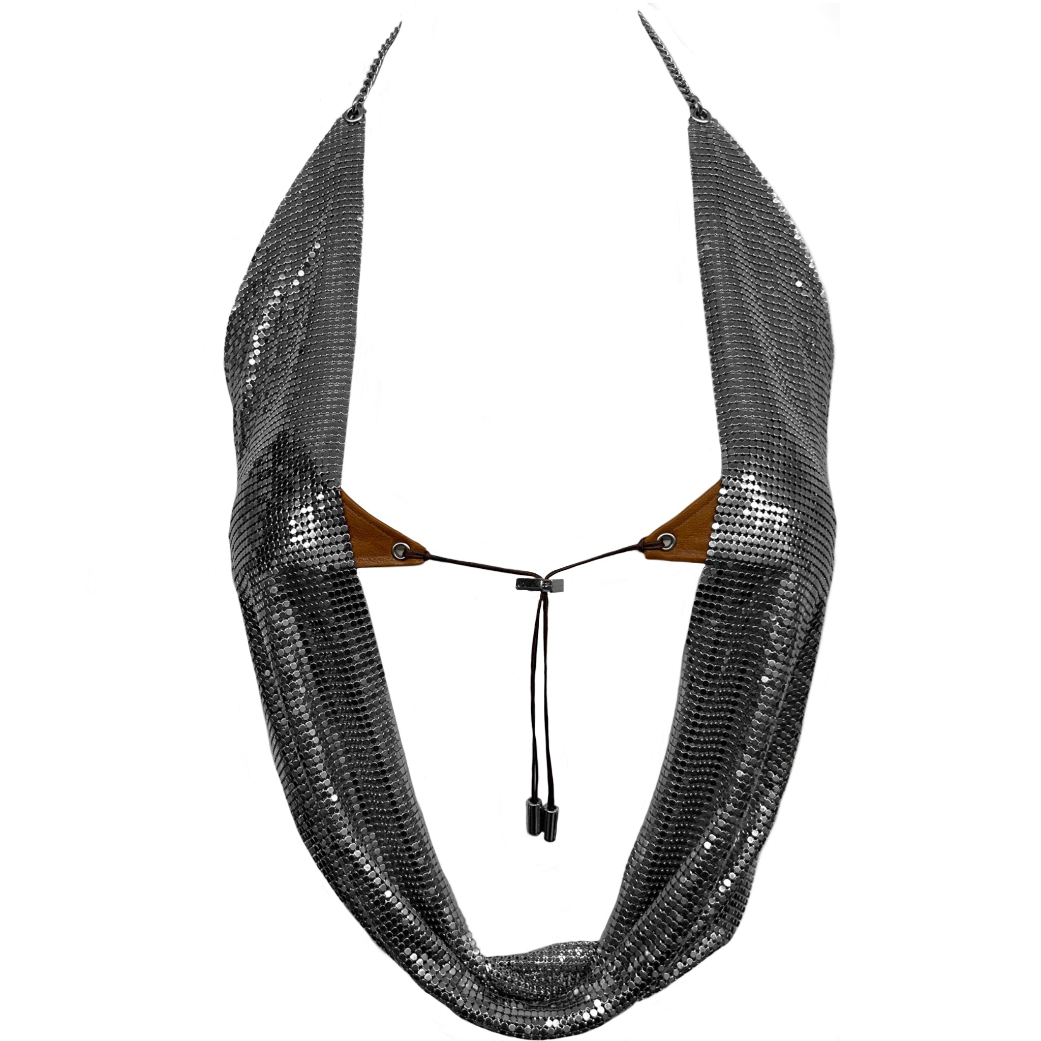 Chainmail Cow-neck Top & Leather Micro Bra Set